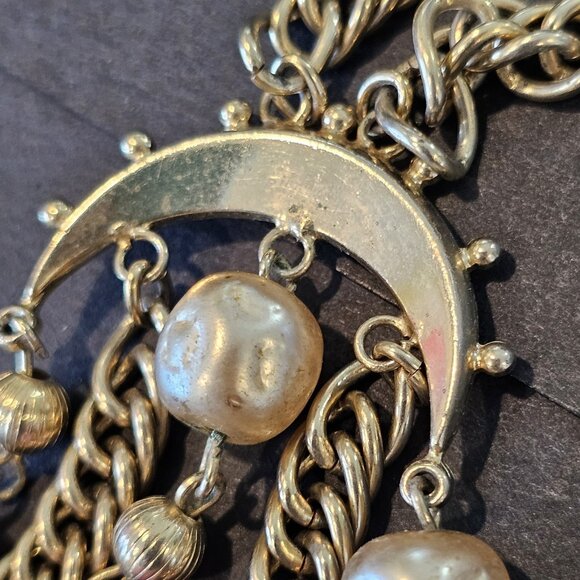 VTG 60s Multi-strand Bib Necklace Goldtone Glass Beads Red Pink Green MCM 17-20" - Picture 10 of 11